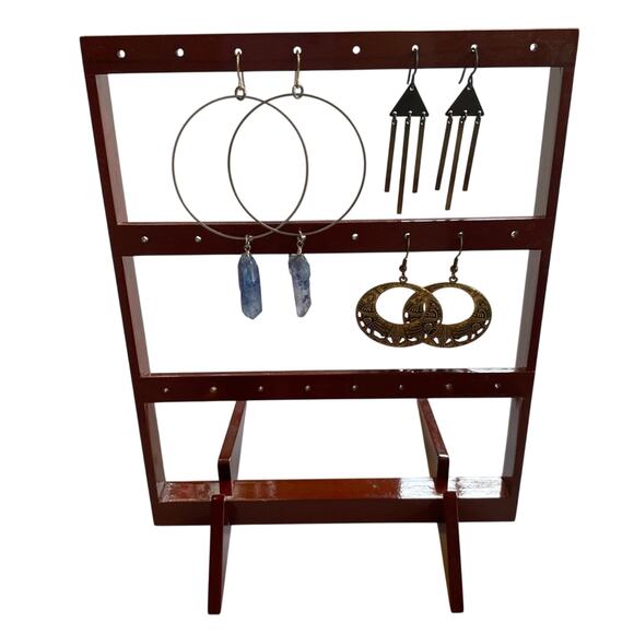 Earring Holder 12 Pair Wooden Stand Elegant - Picture 1 of 6